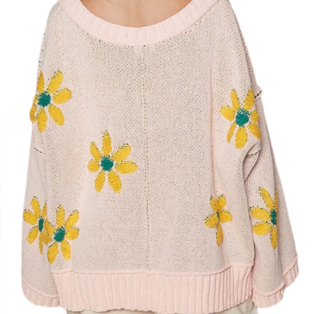 POL V-NECK FLORAL PATTERN CHENILLE SWEATER IN PINK MOJITO- NWT SIZE MEDIUM - Picture 3 of 5
